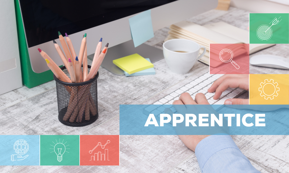 an apprentice working at a desktop computer