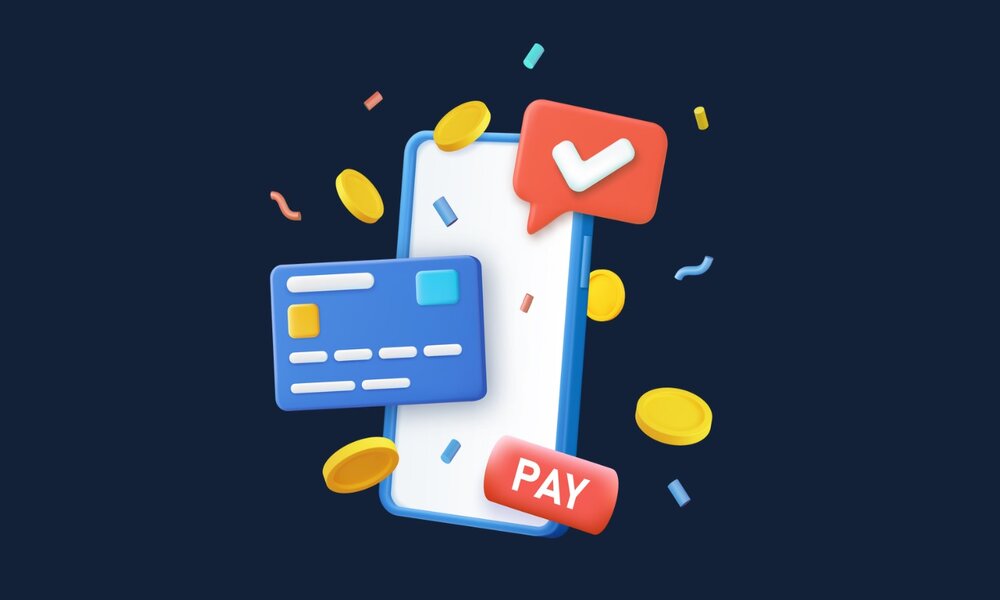 Graphic of a mobile phone and credit card, with the word 'pay', relating to the question 'how much does an automotive apprentice get paid'